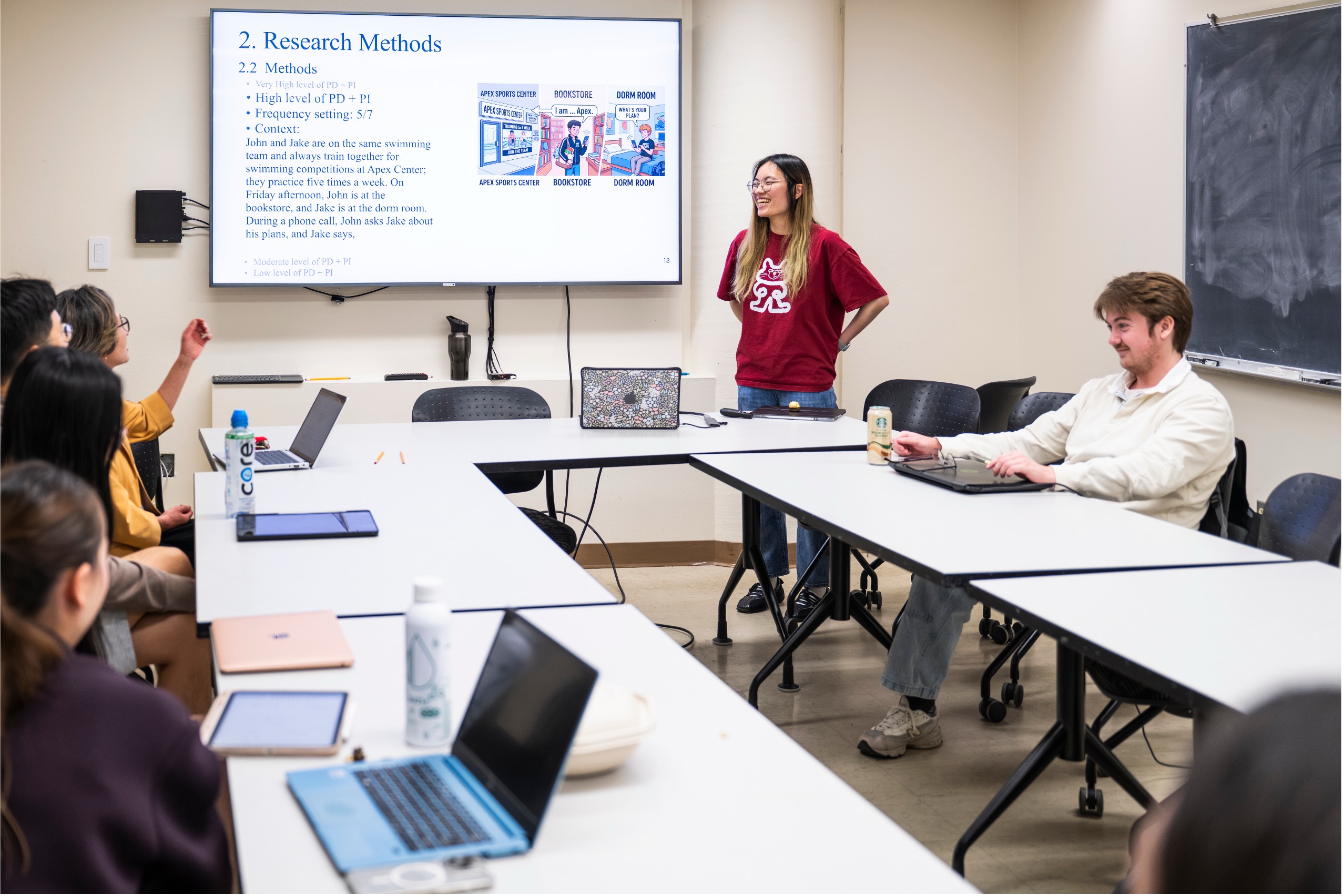 An image of a student presenting to a small class